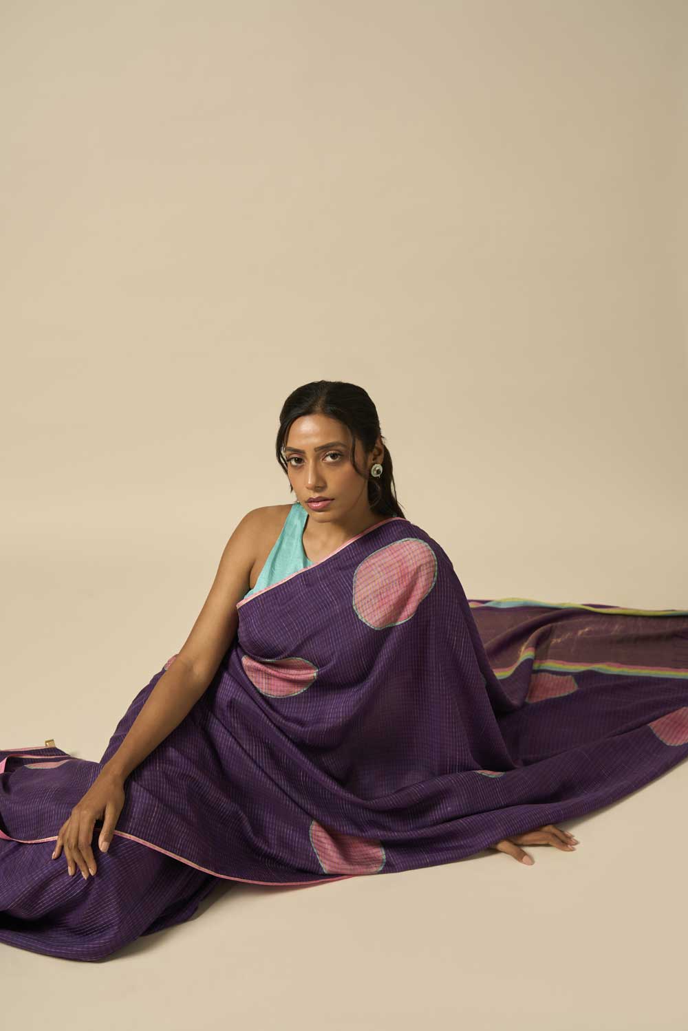 Kesar Purple Kanchi Silk Hand Blockprinted Saree