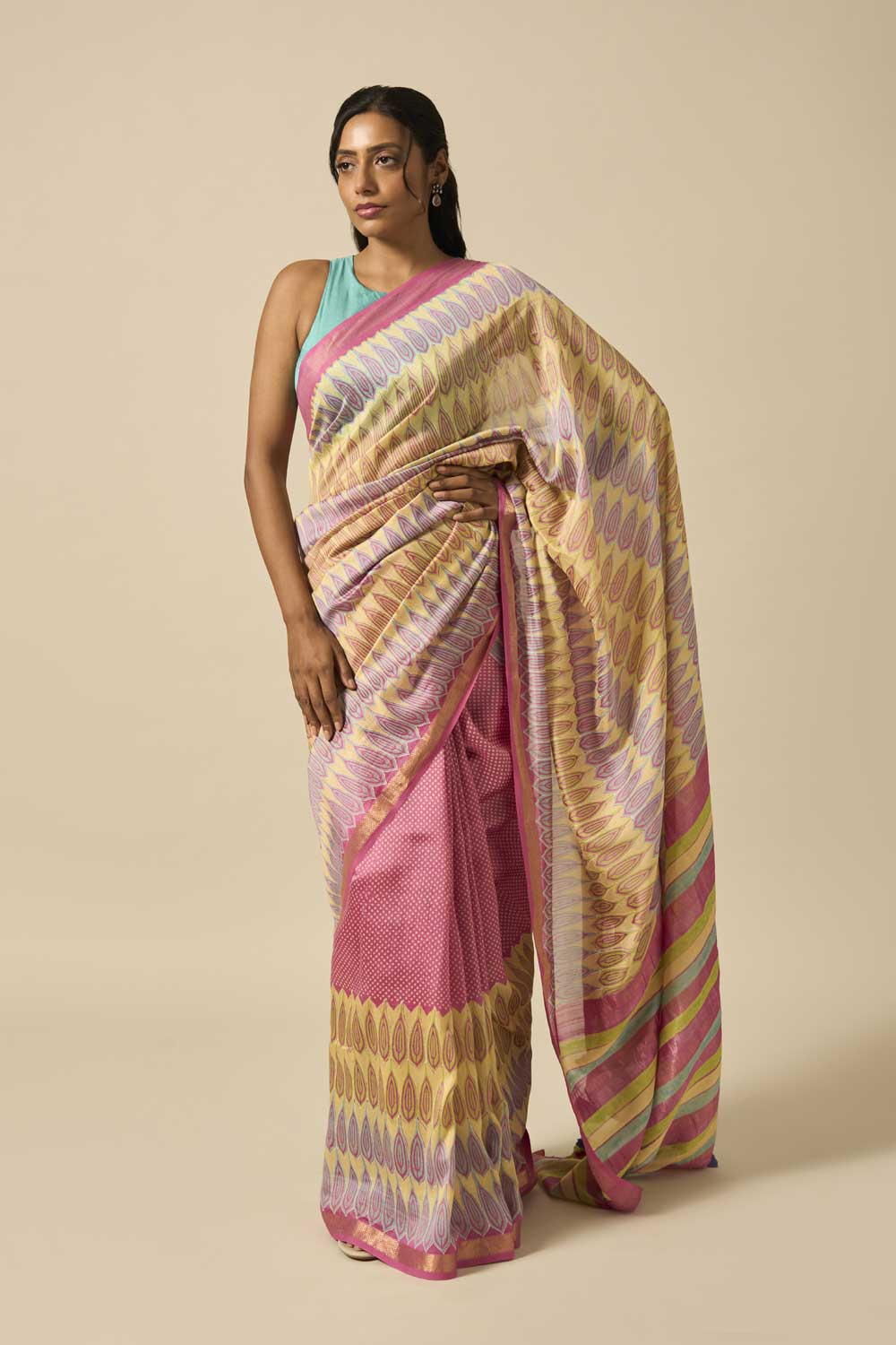 Kali Pink Maheshwari Silk Hand Block Printed Saree