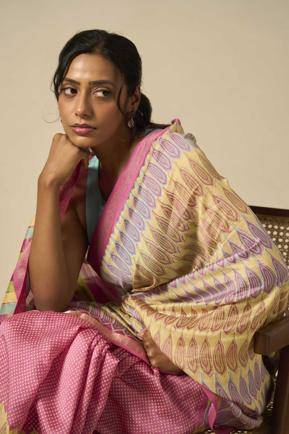 Kali Pink Maheshwari Silk Hand Block Printed Saree
