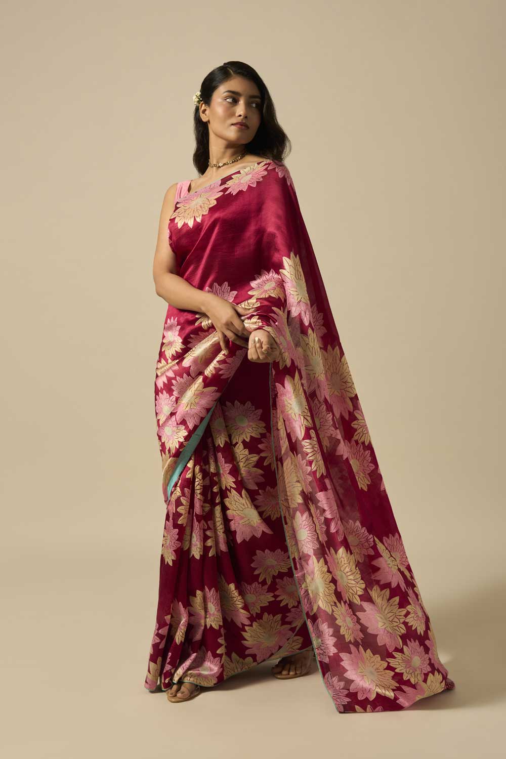 AABHA WINE MUSHROO SILK SAREE