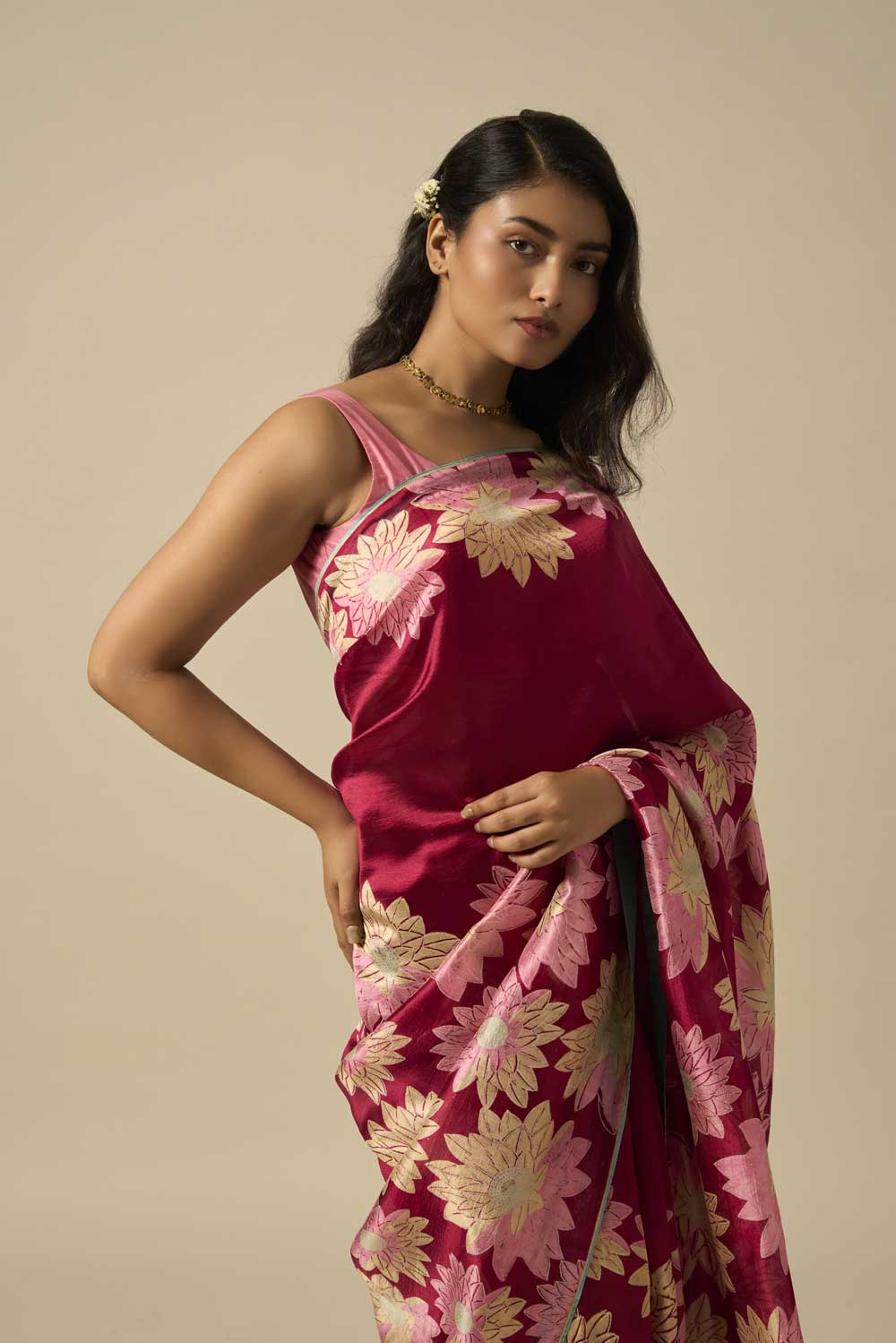 AABHA WINE MUSHROO SILK SAREE