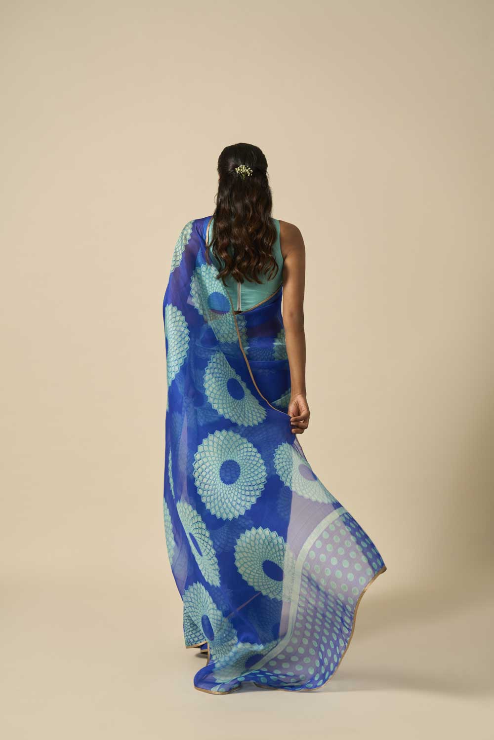 RAAG BLUE KATAAN SILK HAND BLOCKPRINTED SAREE