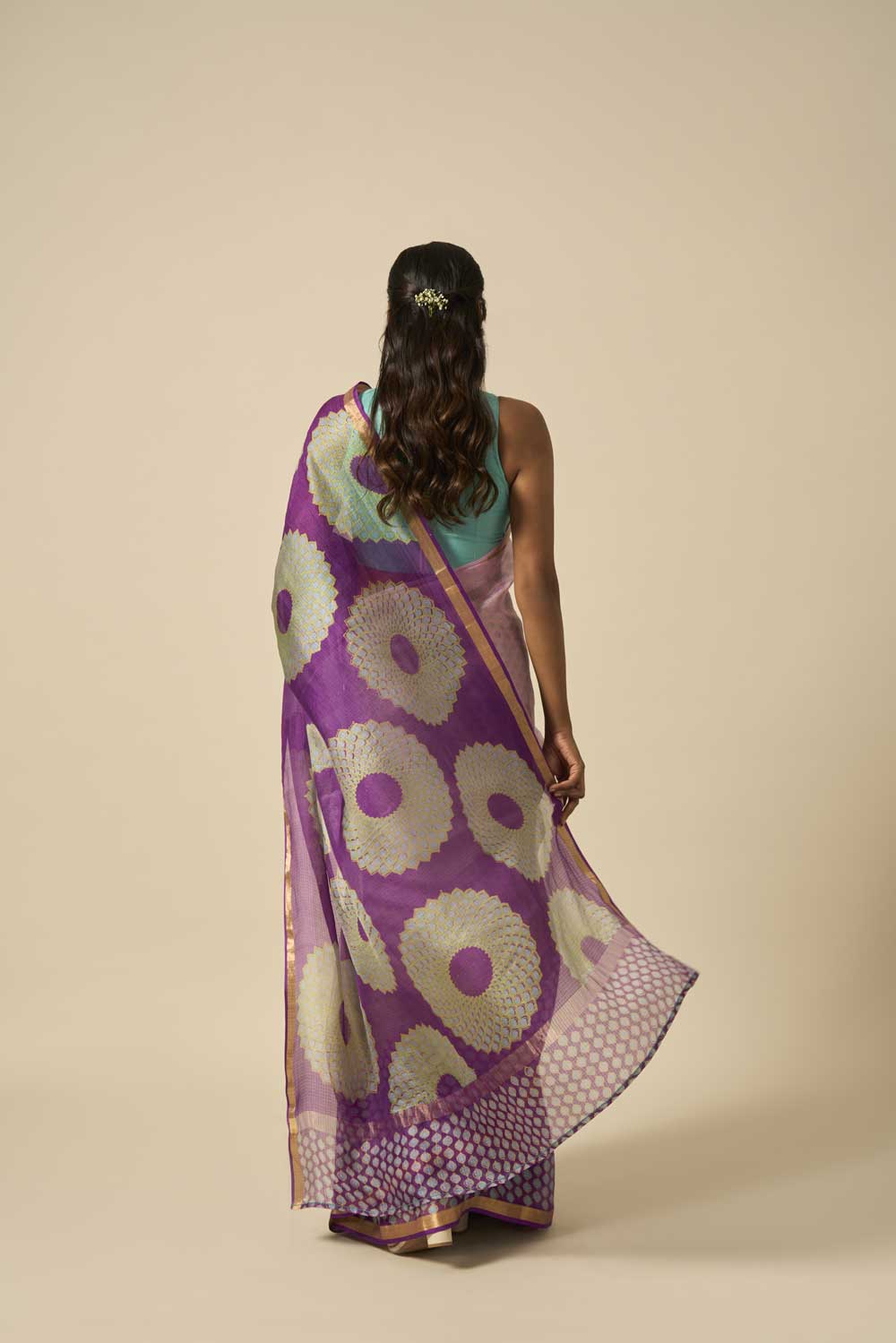 Sooraj Purple kota silk hand block printed saree