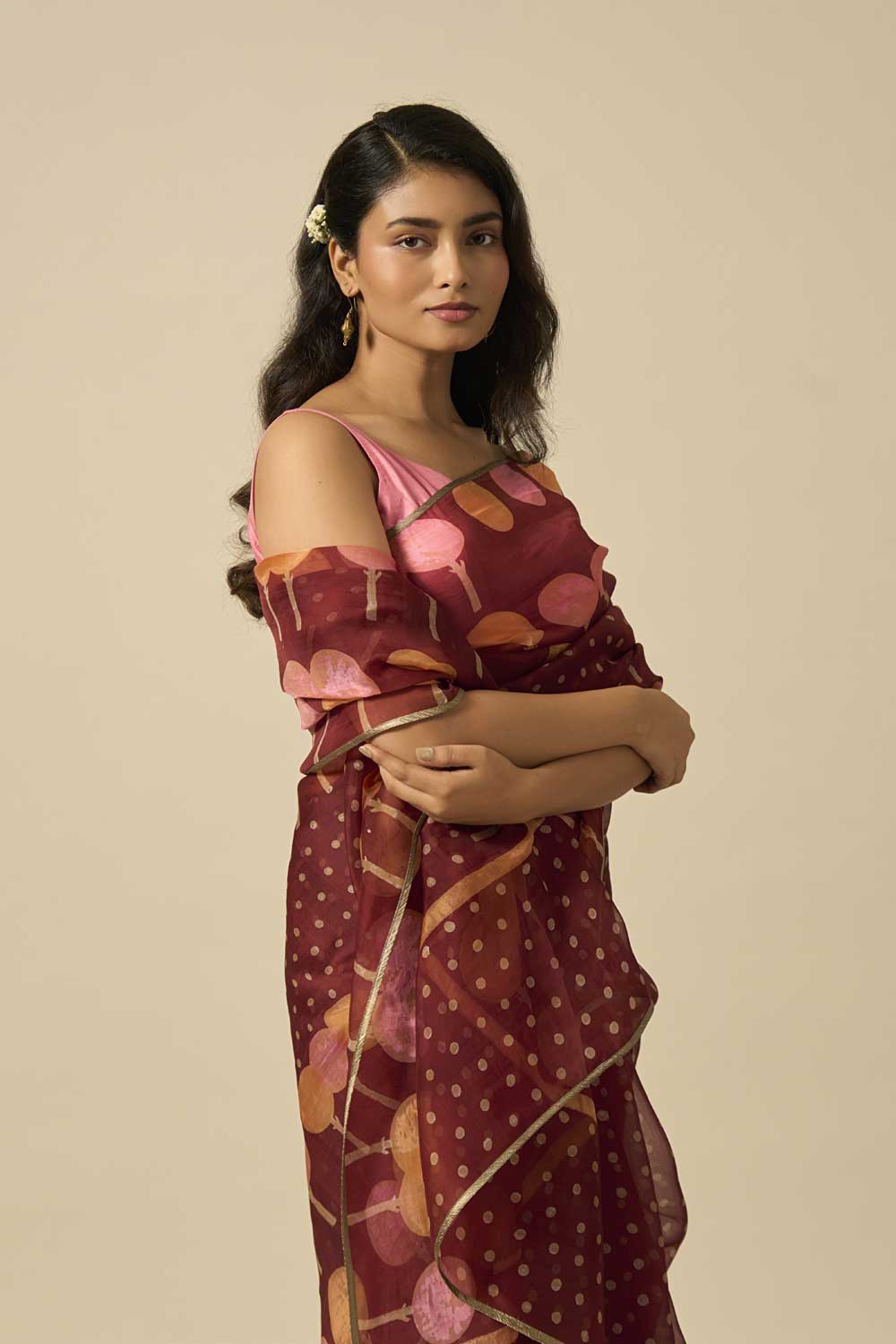 RESHAM BROWN KATAAN SILK HAND BLOCKPRINTED SAREE