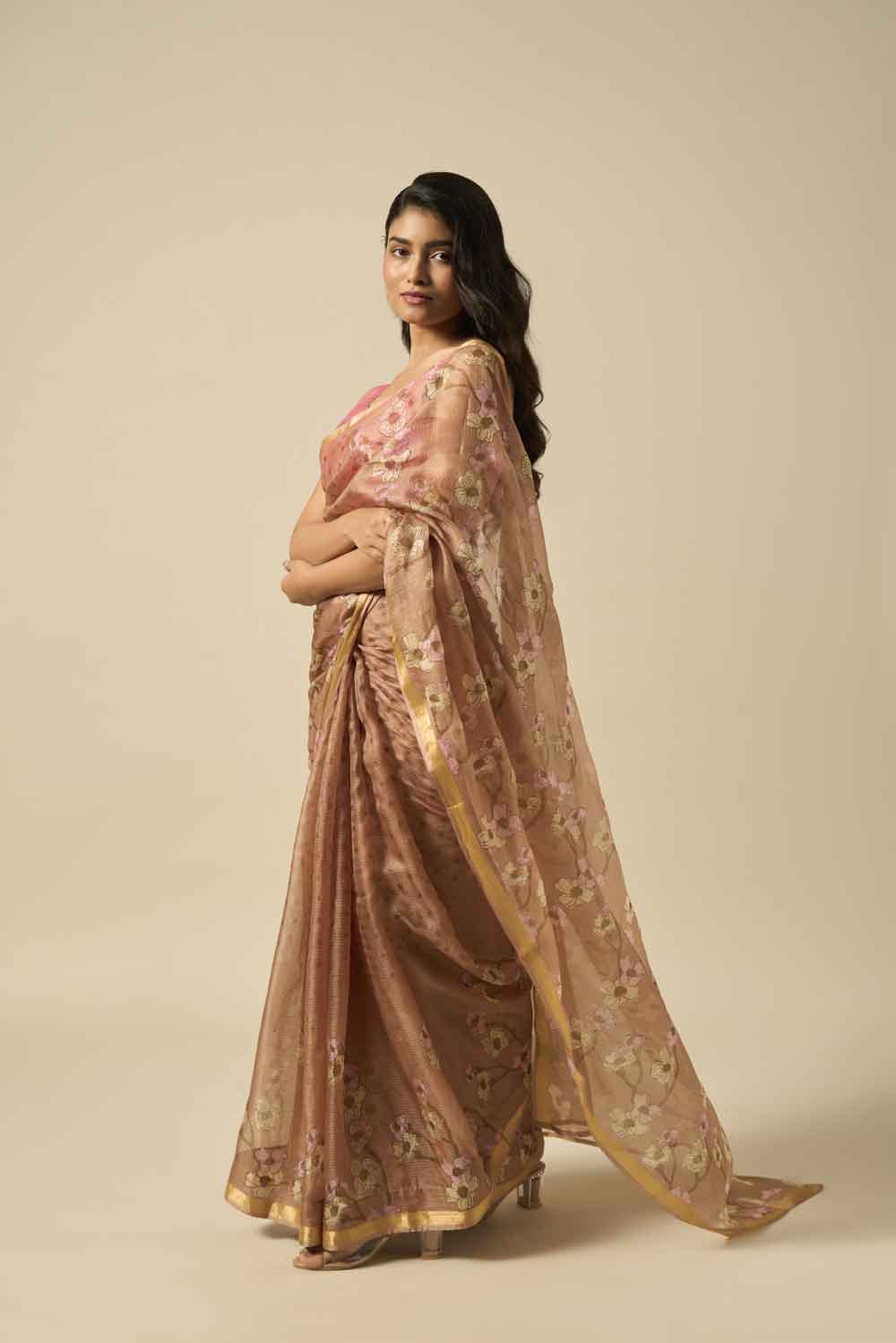 Bela Beige Kota Silk Hand Block Printed Saree