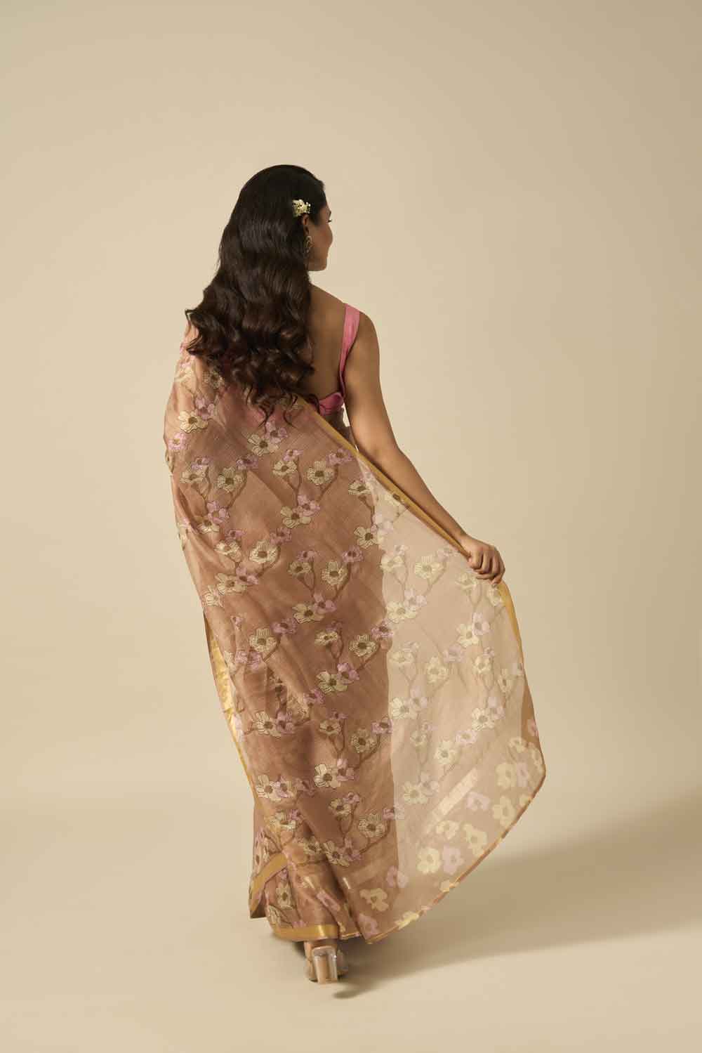 Bela Beige Kota Silk Hand Block Printed Saree