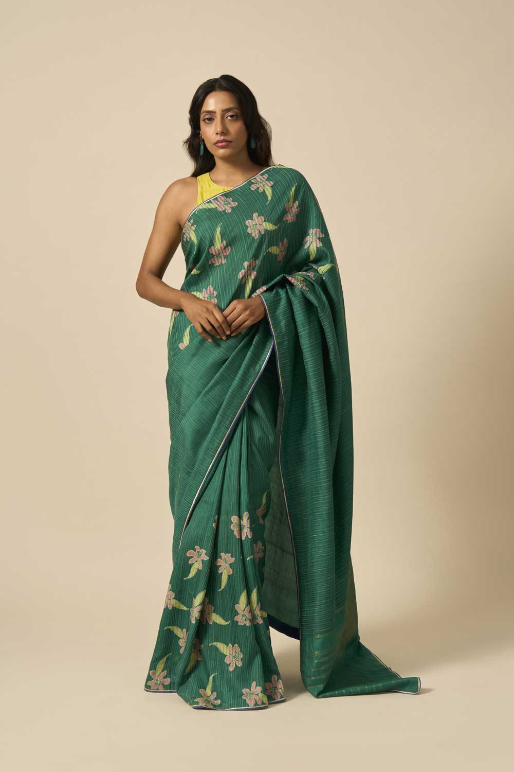 Bela Green Kanchi Silk Hand Blockprinted Saree