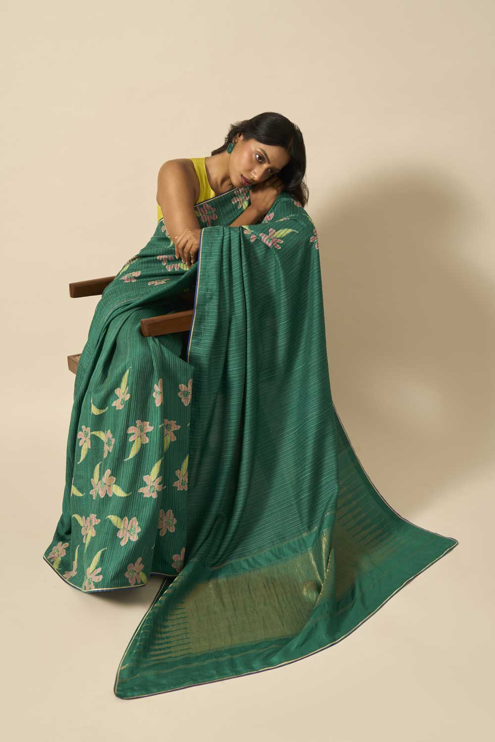 Bela Green Kanchi Silk Hand Blockprinted Saree