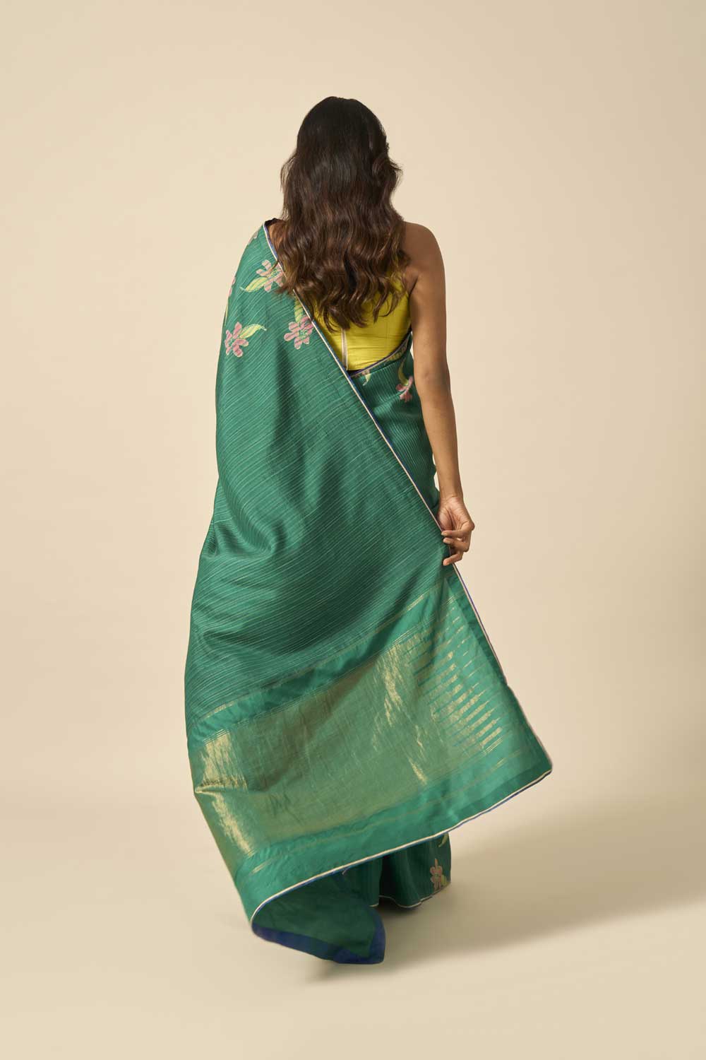 Bela Green Kanchi Silk Hand Blockprinted Saree