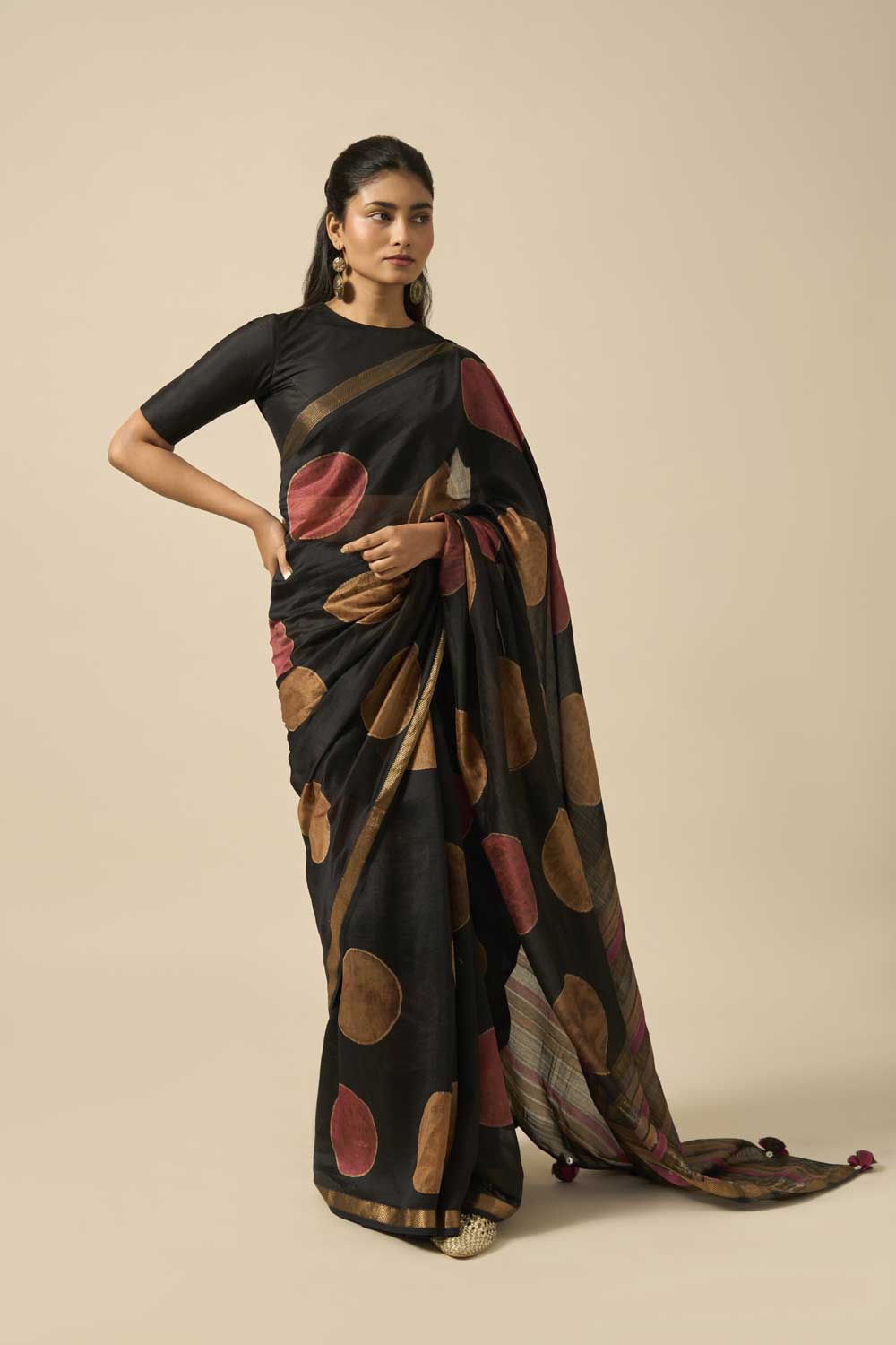 Teesta black Maheshwari Silk Hand Block Printed Saree