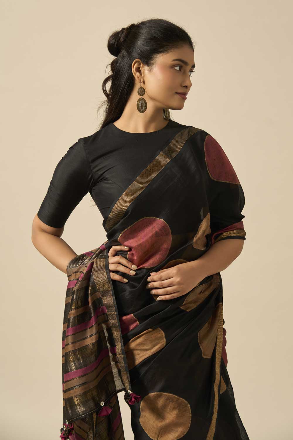 Teesta black Maheshwari Silk Hand Block Printed Saree