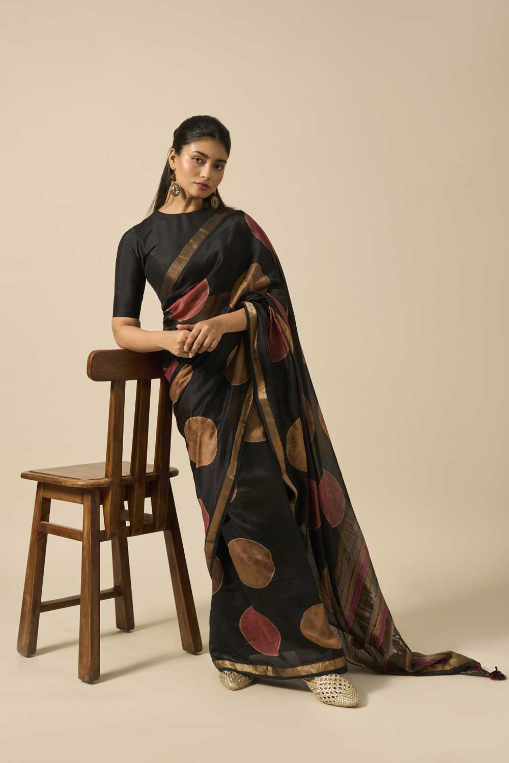Teesta black Maheshwari Silk Hand Block Printed Saree