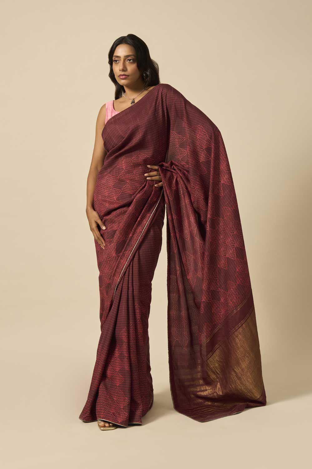 Champa Brown Kanchi Silk Hand Blockprinted Saree