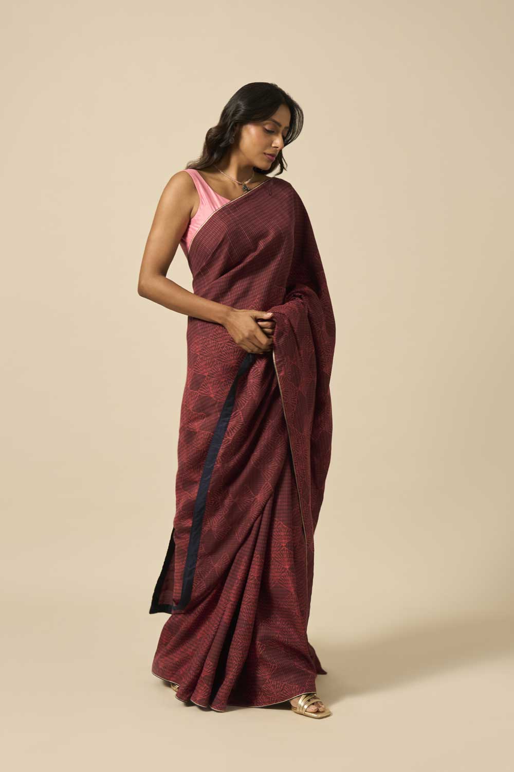 Champa Brown Kanchi Silk Hand Blockprinted Saree