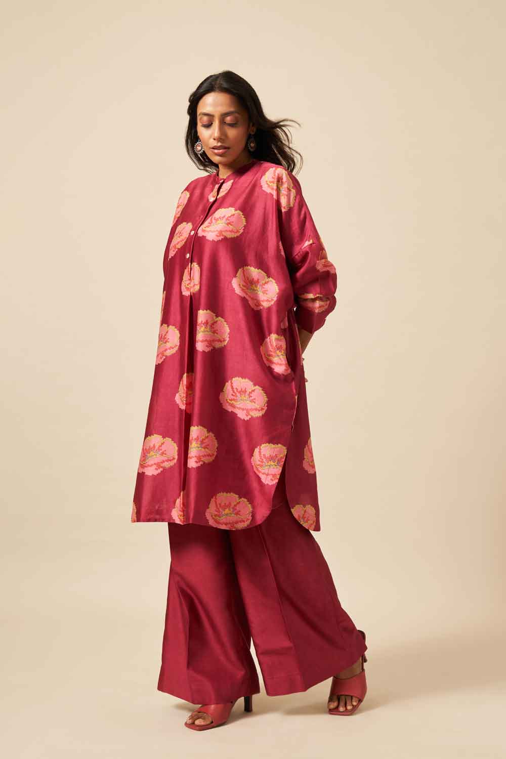 Megha Wine chanderi hand blockprinted Co-ord set