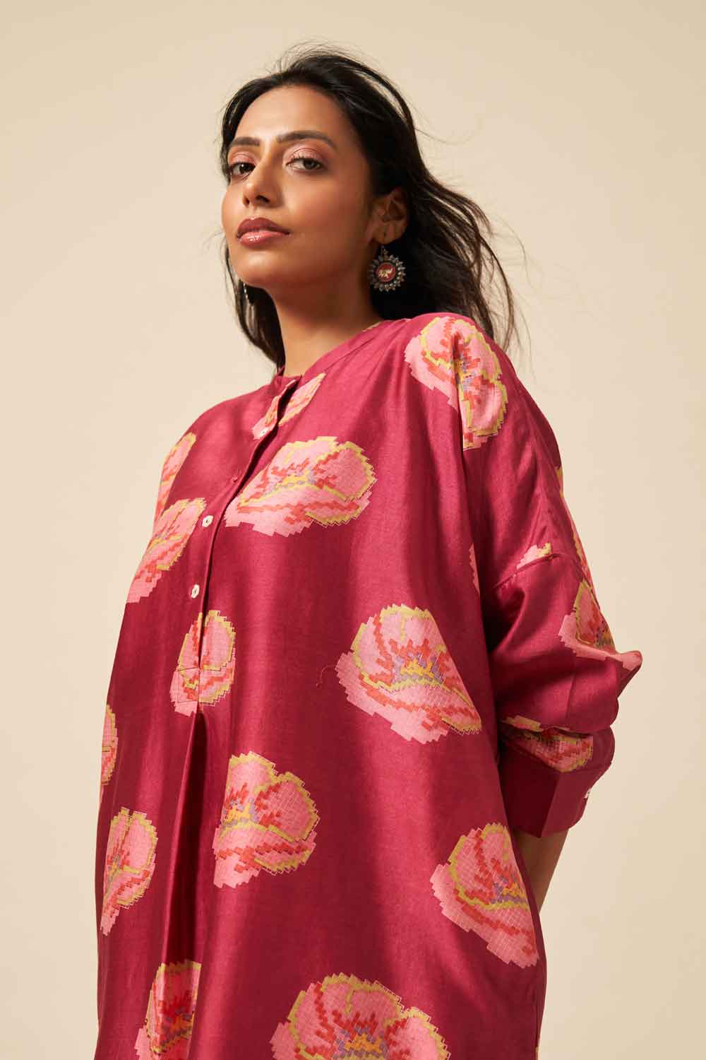 Megha Wine chanderi hand blockprinted Co-ord set