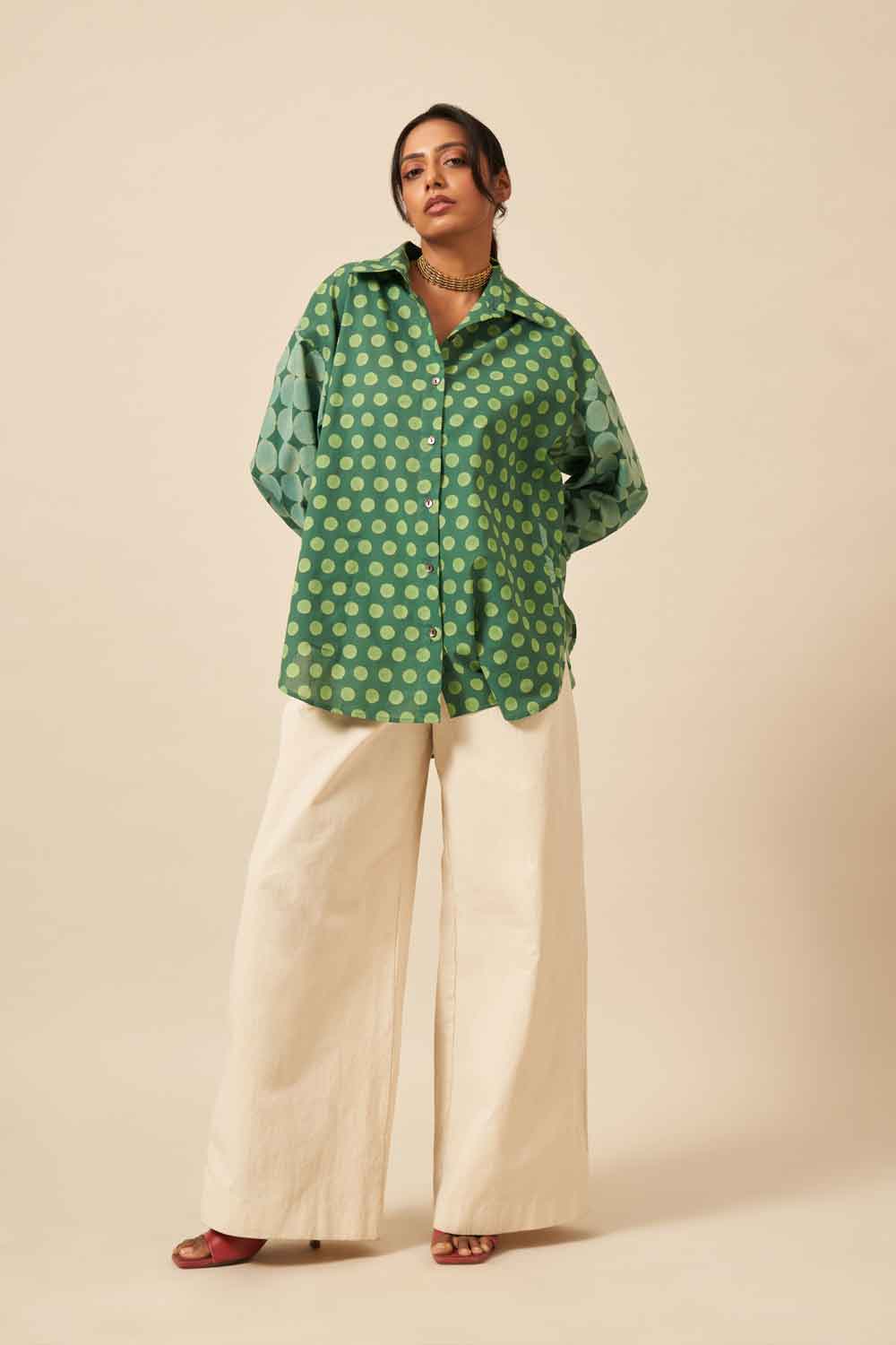 Meha Green cotton Hand Blockprinted shirt