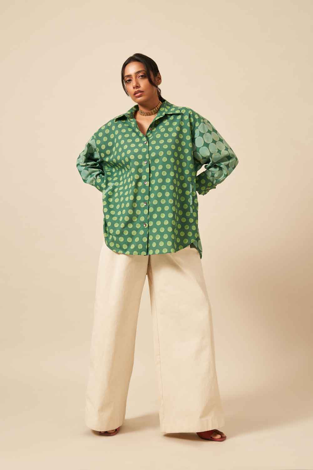 Meha Green cotton Hand Blockprinted shirt