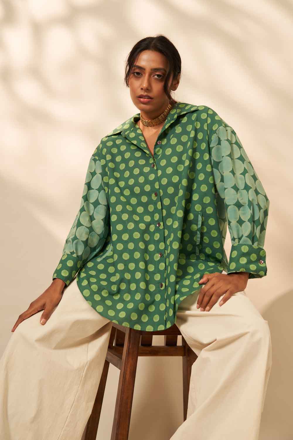 Meha Green cotton Hand Blockprinted shirt