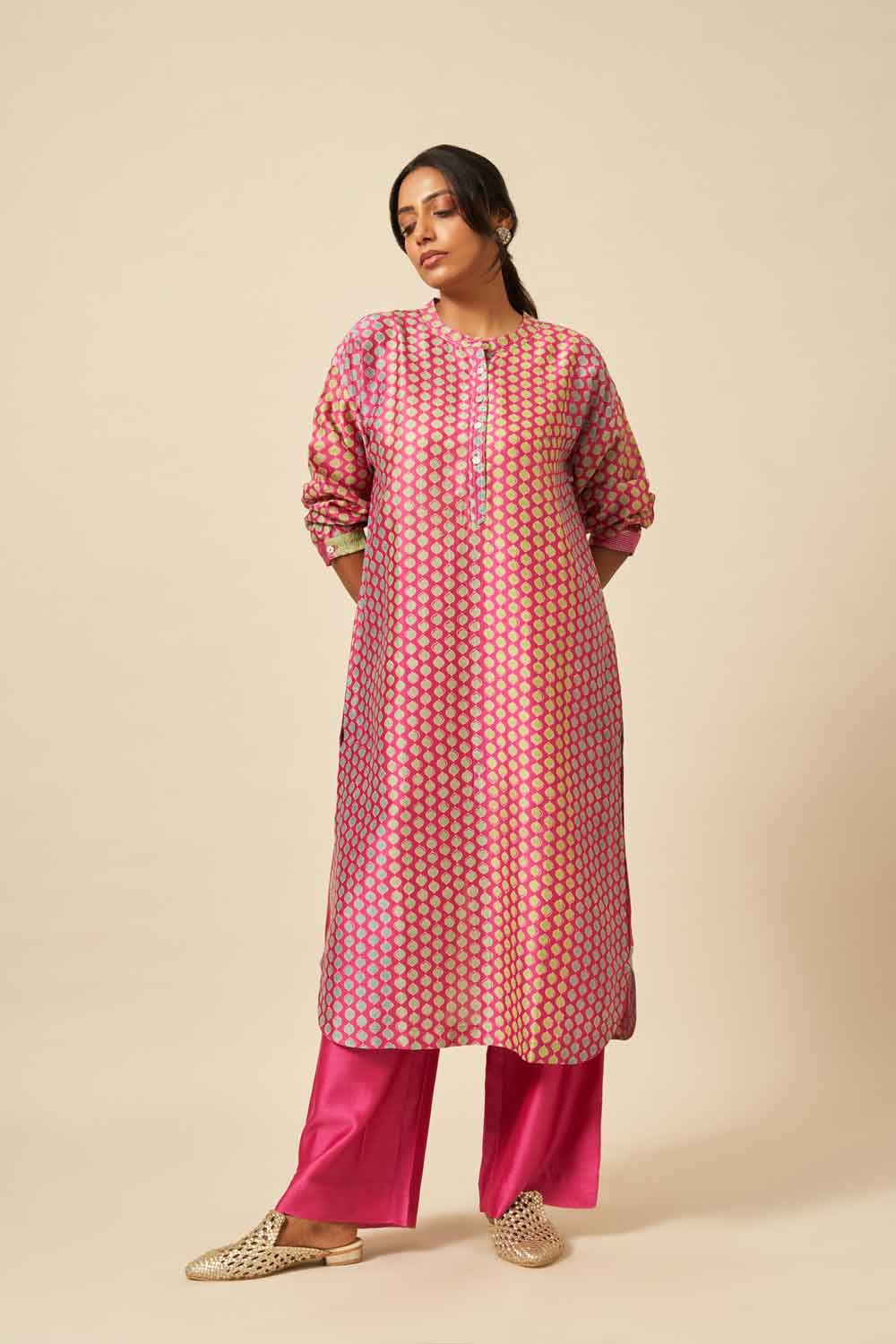 Payal Pink chanderi hand blockprinted Co-ord set