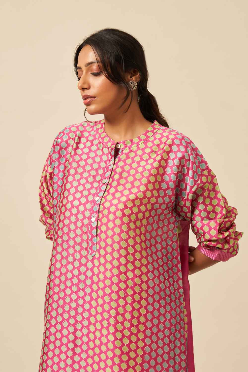 Payal Pink chanderi hand blockprinted Co-ord set