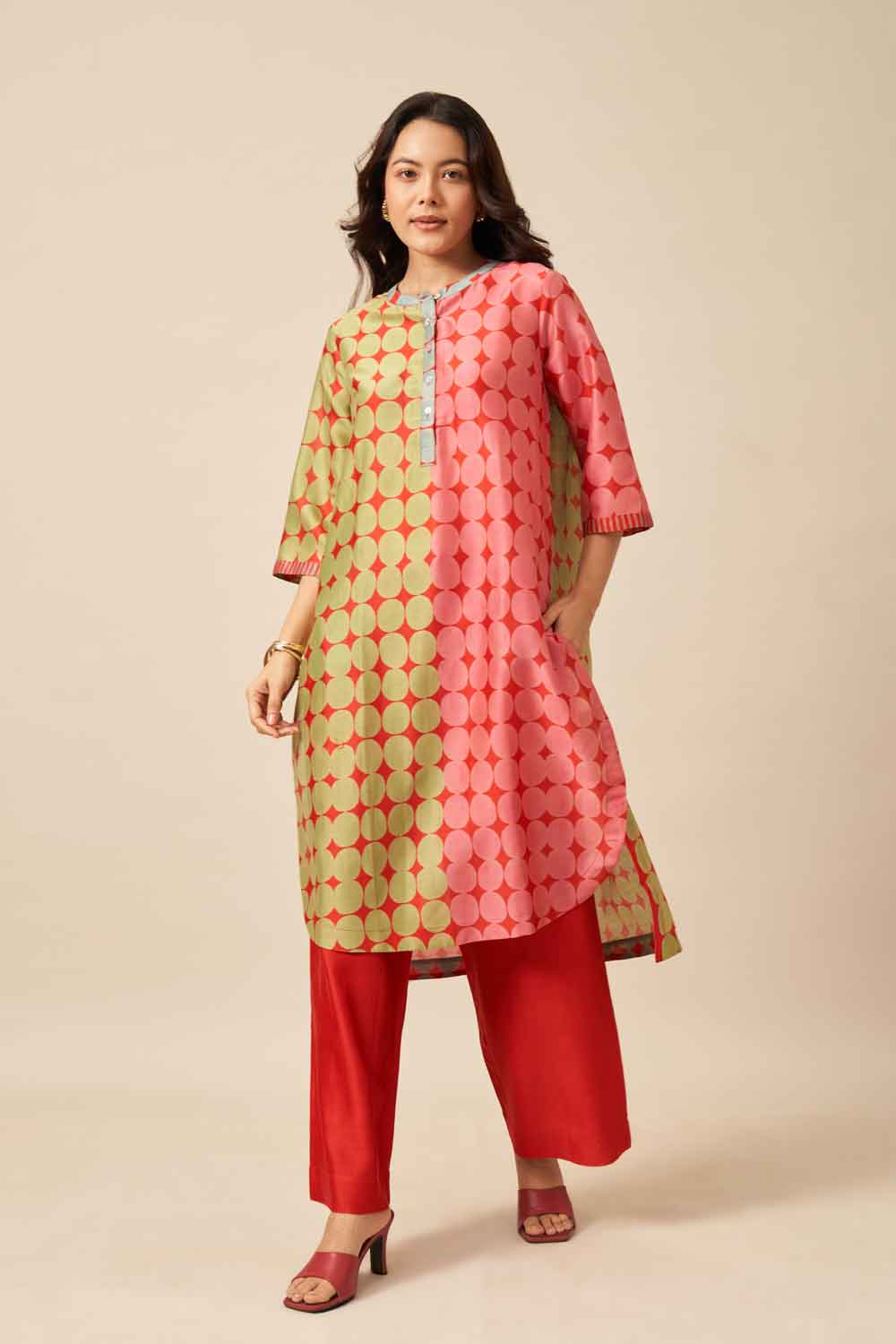 Radhika Red chanderi hand blockprinted Co-ord set
