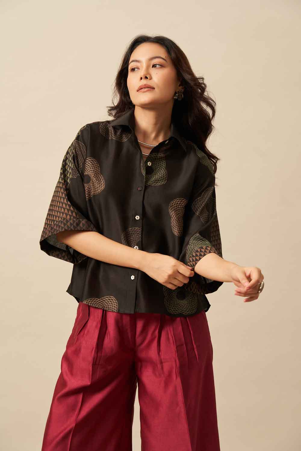 Charu Black chanderi hand blockprinted Shirt