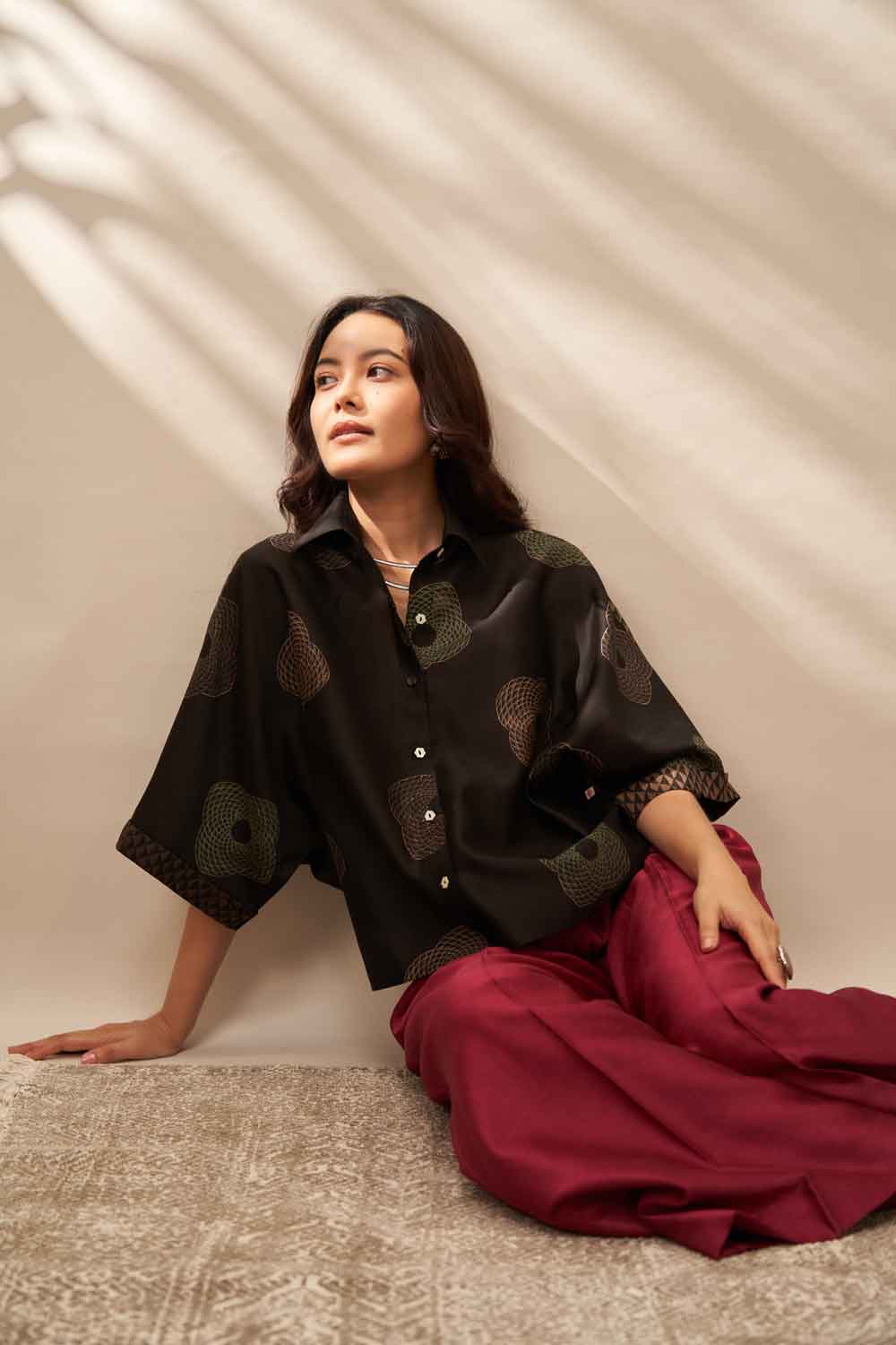 Charu Black chanderi hand blockprinted Shirt