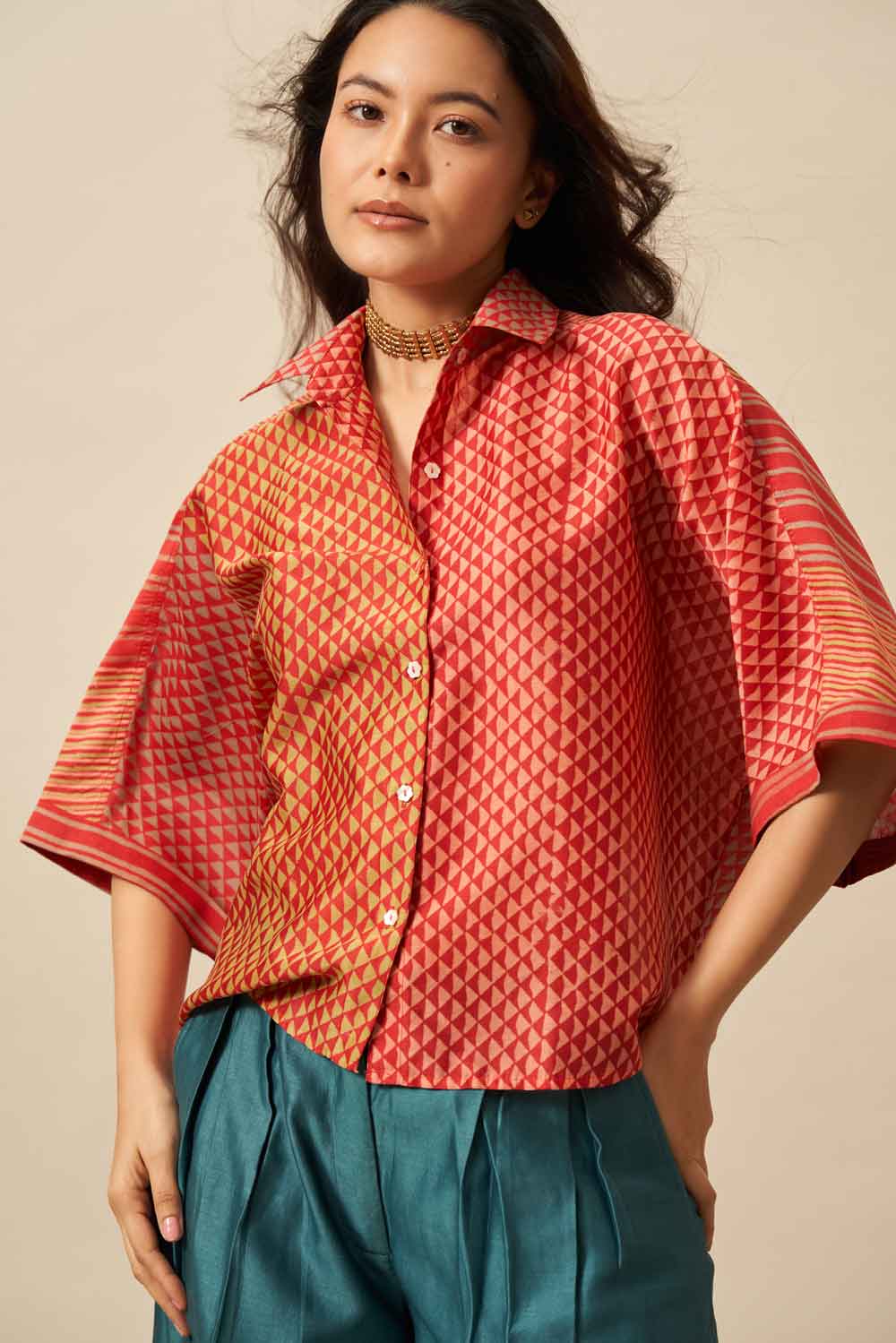Chanchal Red chanderi hand blockprinted Shirt