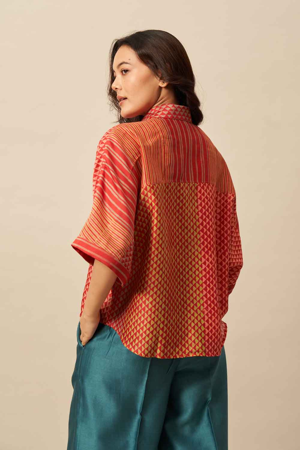Chanchal Red chanderi hand blockprinted Shirt