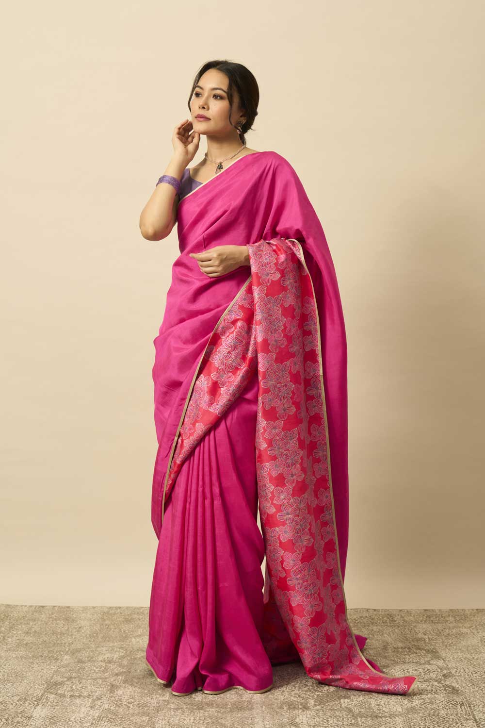 Vasundhara Pink Red Mulberry Silk Flip Pallu Saree