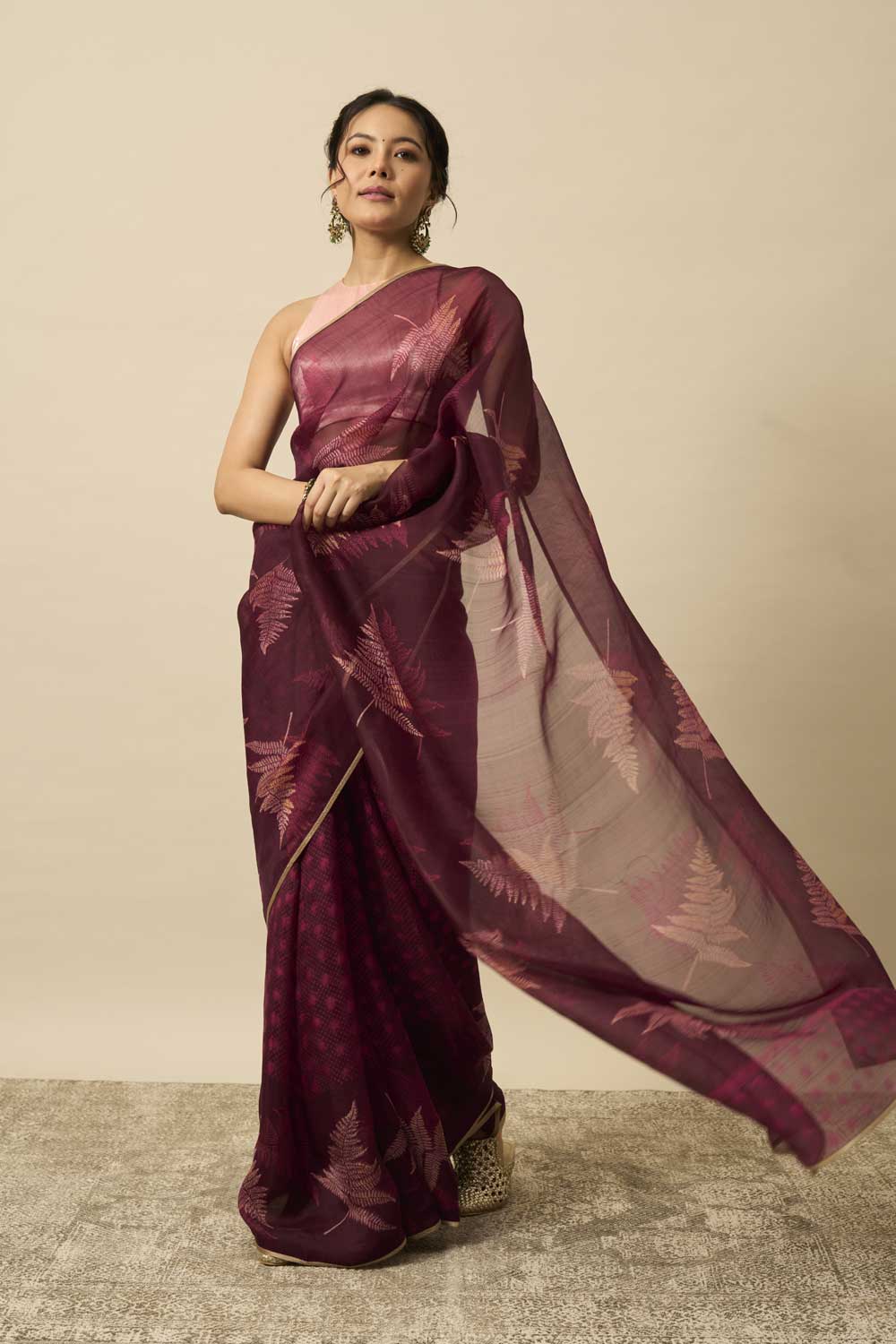 SUKUMARI WINE KATAAN SILK HAND BLOCKPRINTED SAREE