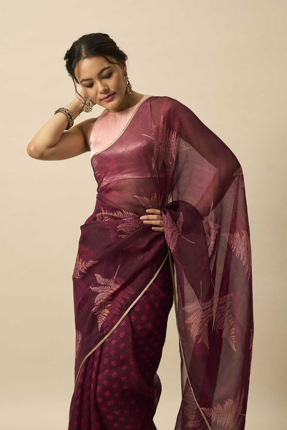 SUKUMARI WINE KATAAN SILK HAND BLOCKPRINTED SAREE