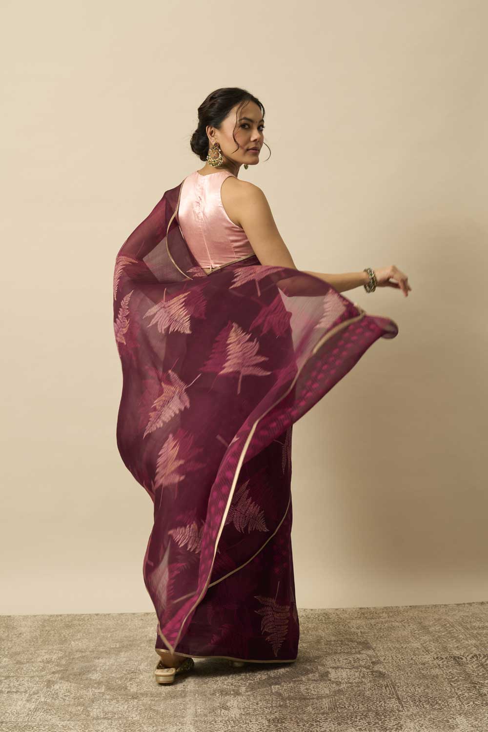 SUKUMARI WINE KATAAN SILK HAND BLOCKPRINTED SAREE