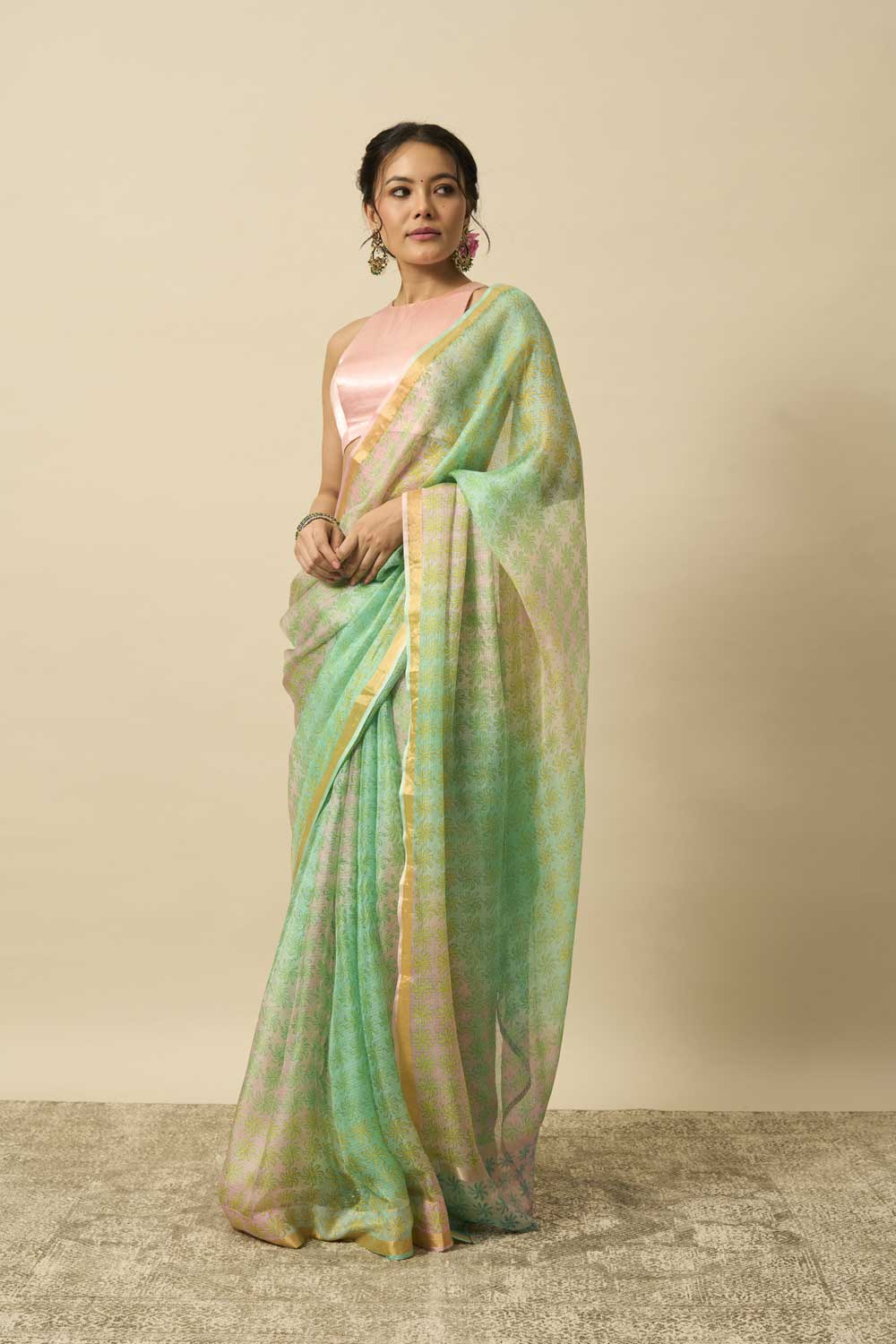 pinwheel leheriya kota silk hand block printed saree