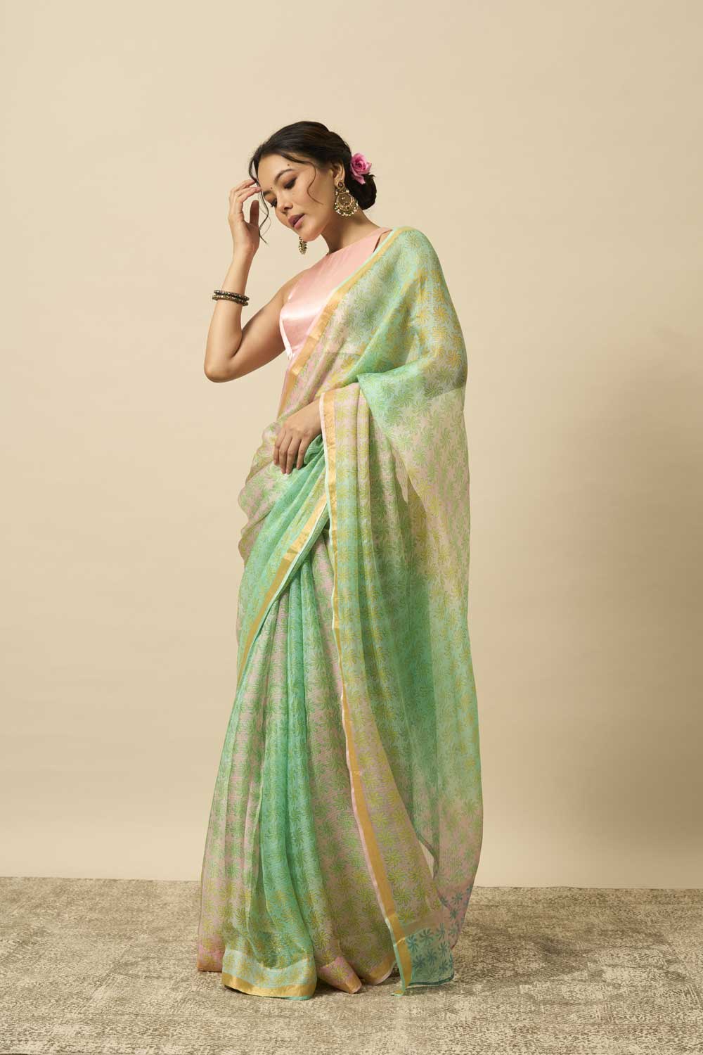 pinwheel leheriya kota silk hand block printed saree