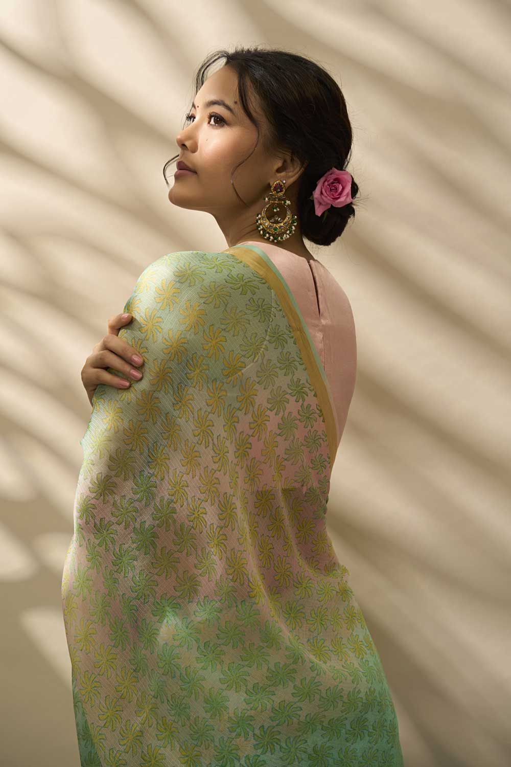 pinwheel leheriya kota silk hand block printed saree