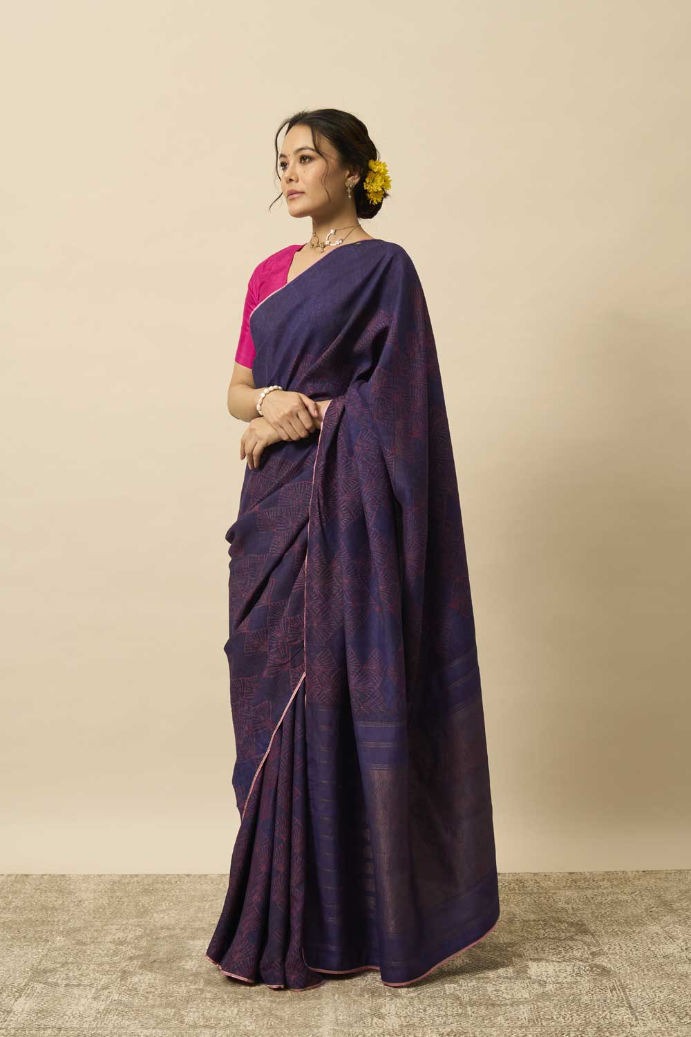 Amaltas Purple Kanchi Silk Hand Blockprinted Saree