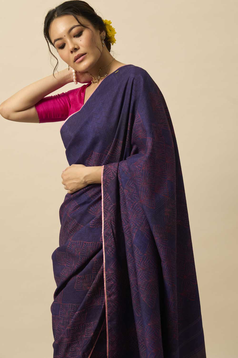 Amaltas Purple Kanchi Silk Hand Blockprinted Saree