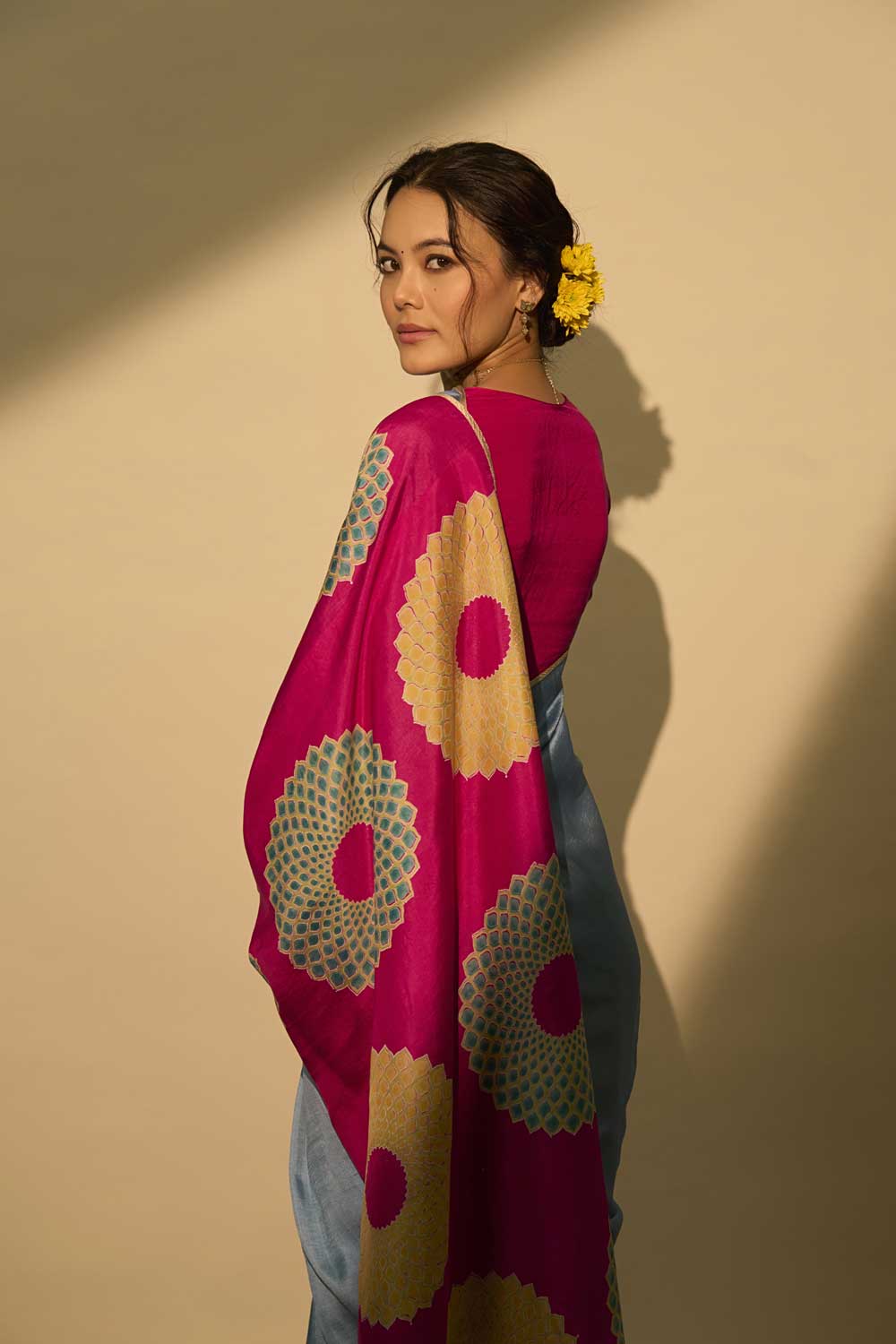 Devyani Blue Pink Mulberry Silk Flip Pallu Saree