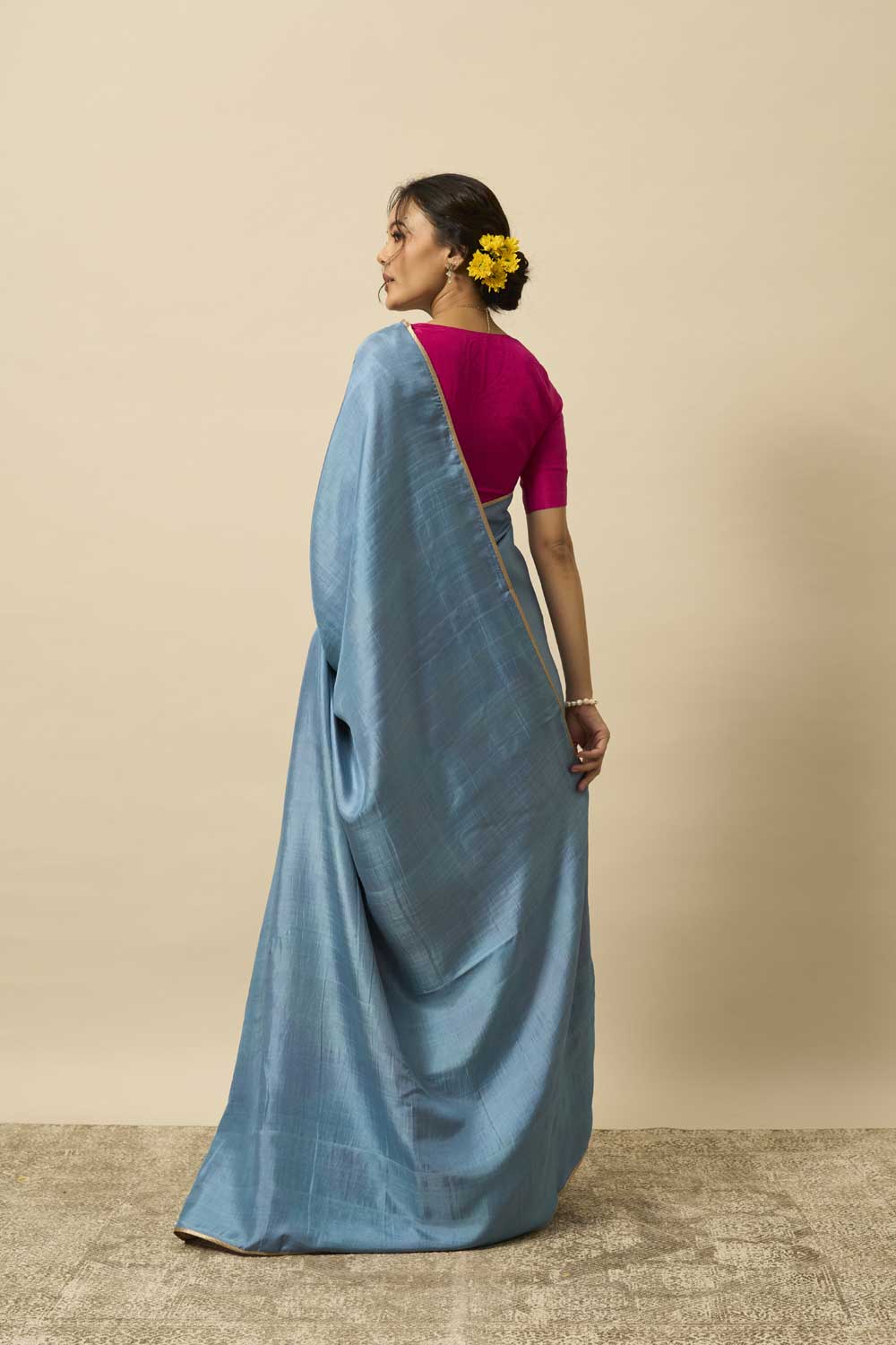 Devyani Blue Pink Mulberry Silk Flip Pallu Saree