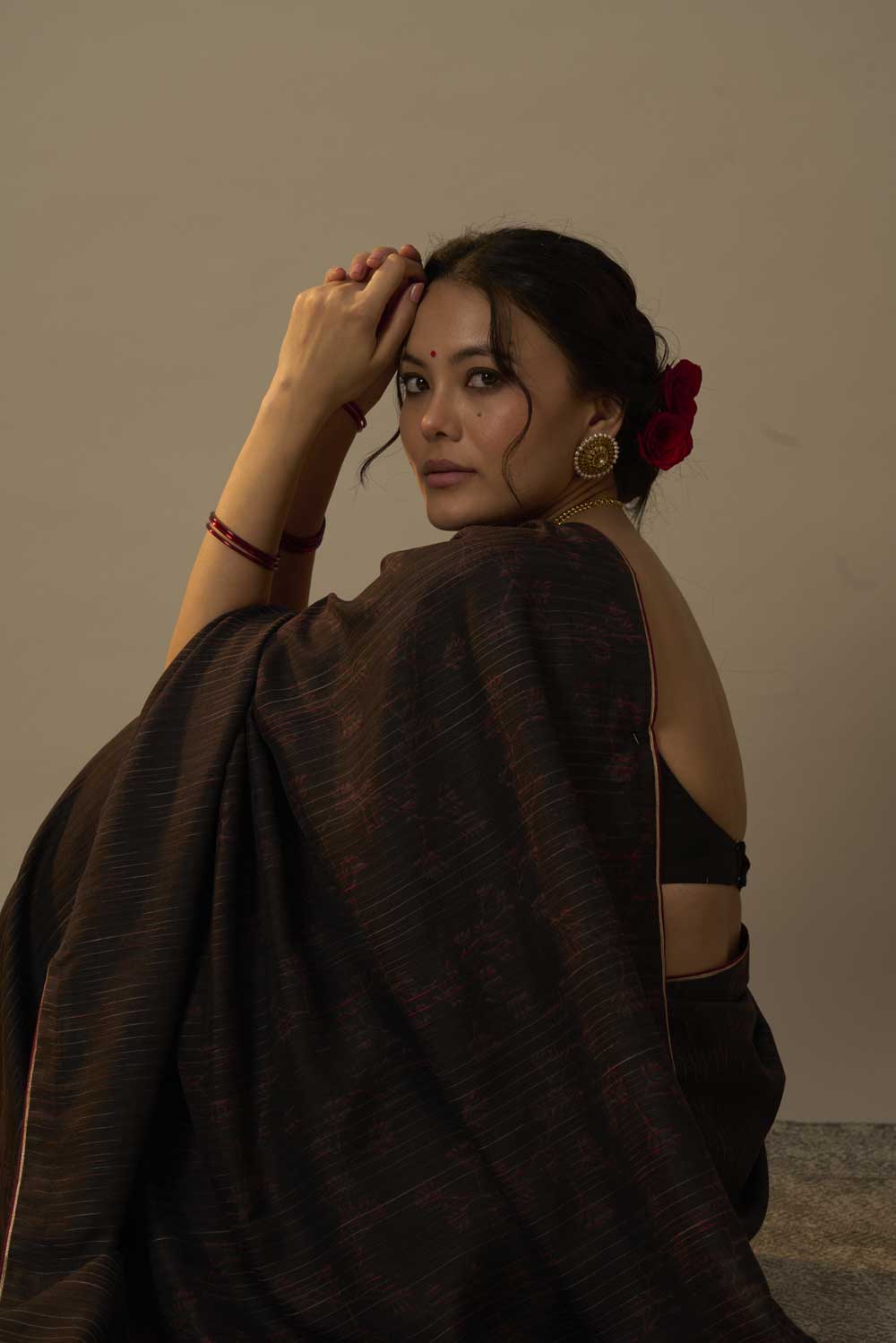 Kadam Black Kanchi Silk Hand Blockprinted Saree