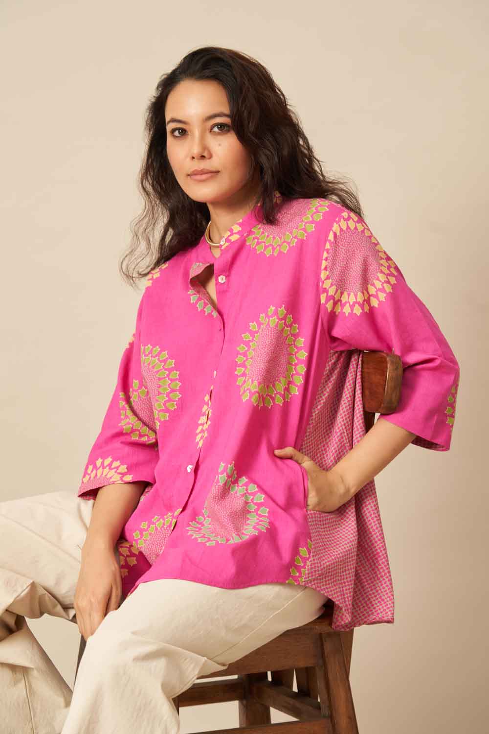 Gulnaar handwoven hand block printed Top