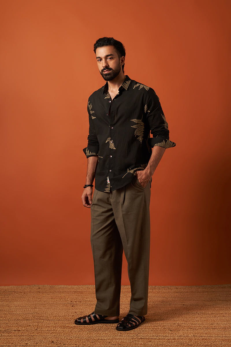 Black Fern Voile Hand Block Printed Shirt