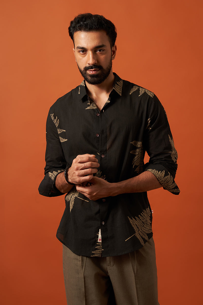 Black Fern Voile Hand Block Printed Shirt
