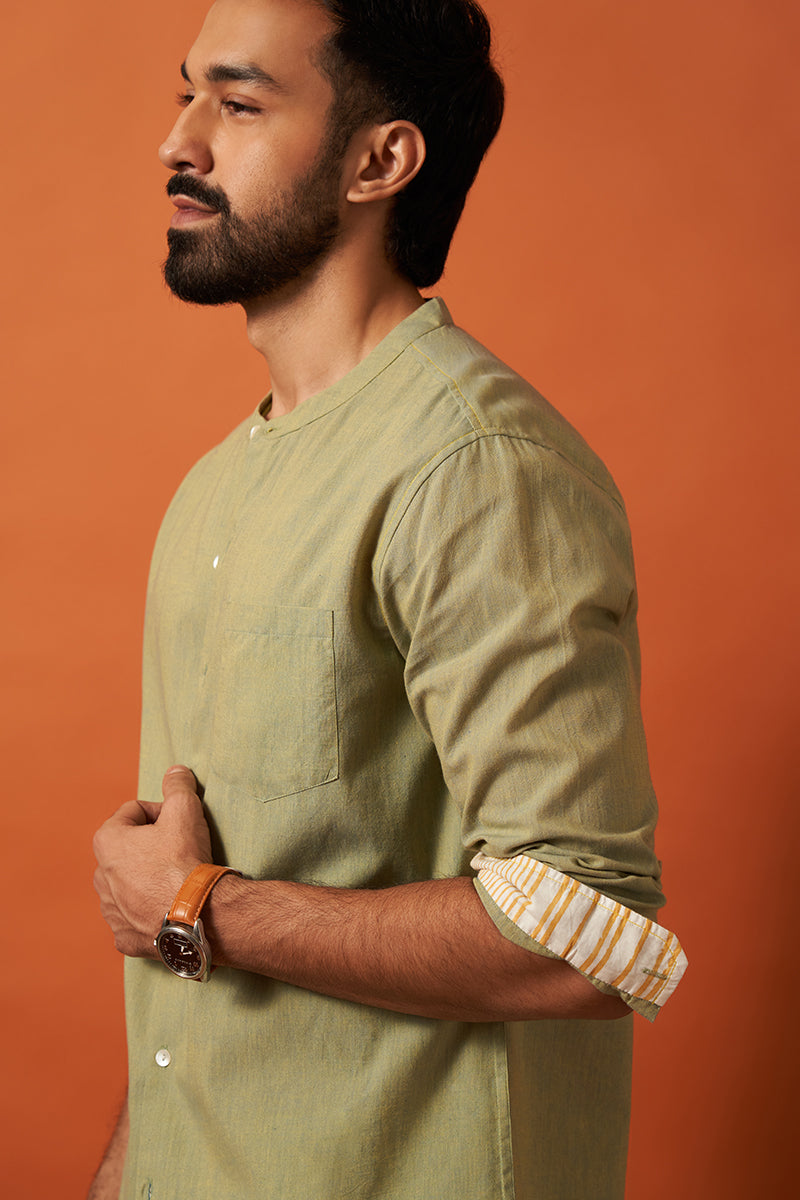 Aayam Green Handspun Handwowen Cotton Shirt