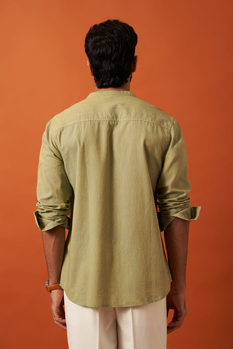 Aayam Green Handspun Handwowen Cotton Shirt