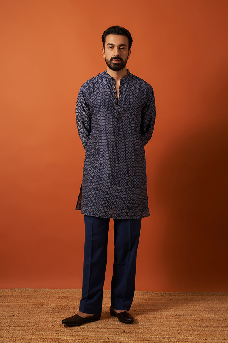 Blue Diamond Cotton Silk Hand Blockprinted Kurta