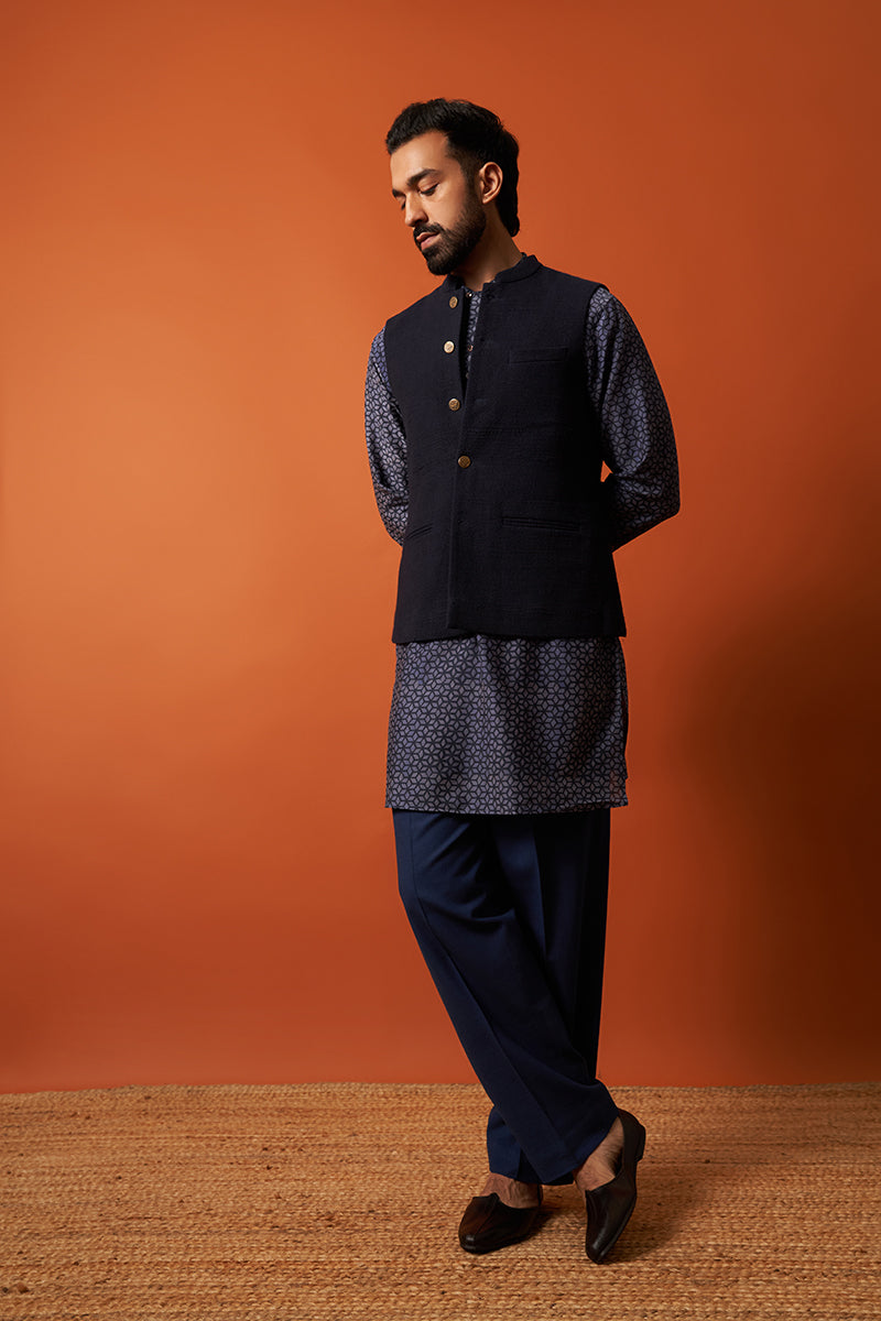 Neel Blue Handspun Handwoven Cotton Bandi