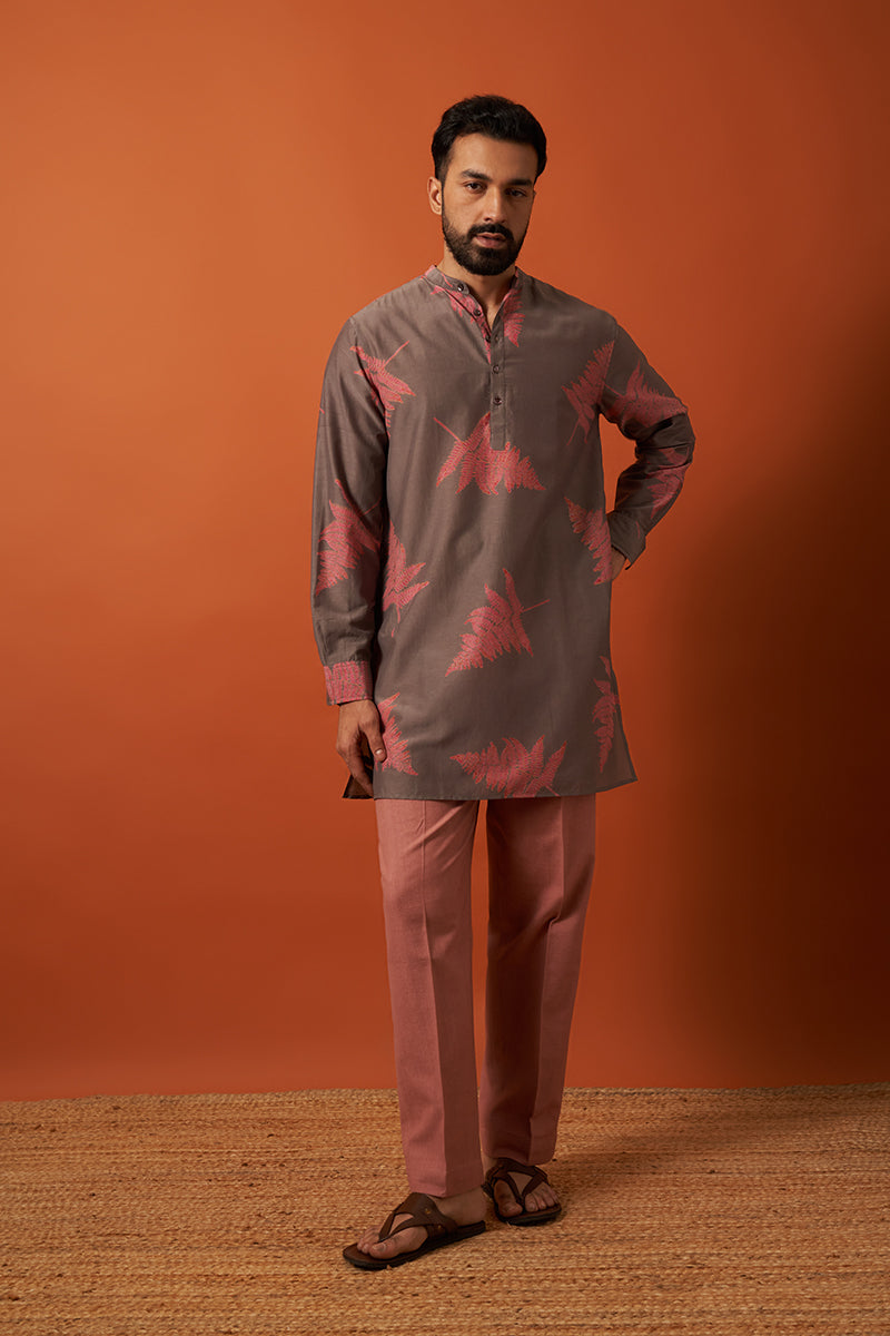 Grey Fern Cotton Silk Hand Blockprinted Kurta
